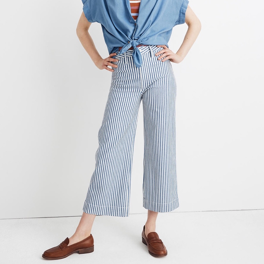 Madewell Emmett Wide-Leg Striped Crop Pants NWT